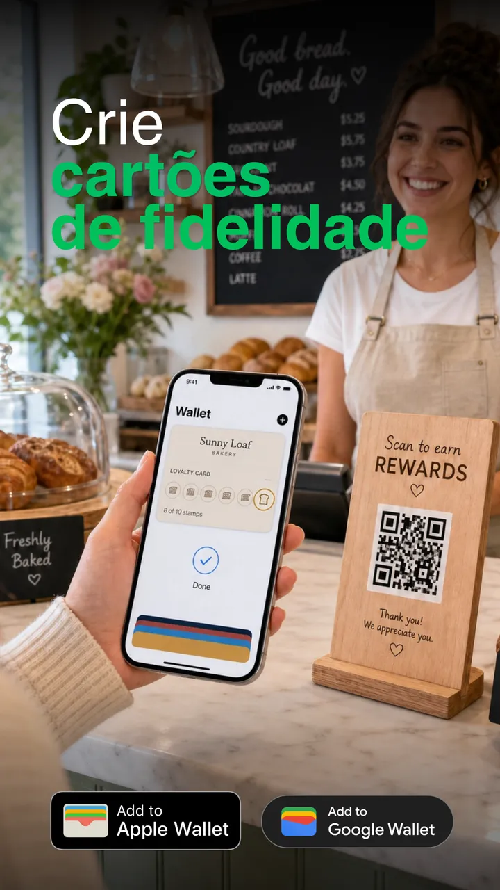 Passe Wallet Loyalty ao balcão de um café